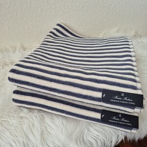 2pc Bath Towel Set Brooks Brothers 100% Cotton Turkish Towel Navy & Cream Stripe
